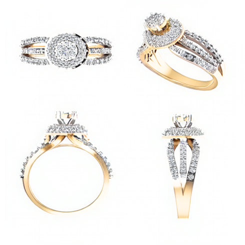 Princes & Round Cut Diamond Cluster Halo Engagement Ring